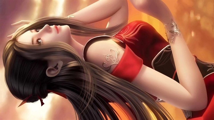 天行九歌动漫美女角色焰灵姬高清4k电脑壁纸下载，红衣性感大胸动漫美女
