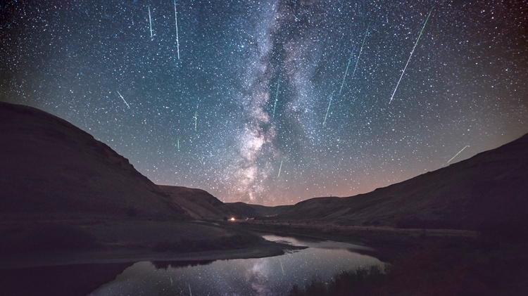 英仙座流星雨，白杨木峡谷州立公园，俄勒冈州，美国 