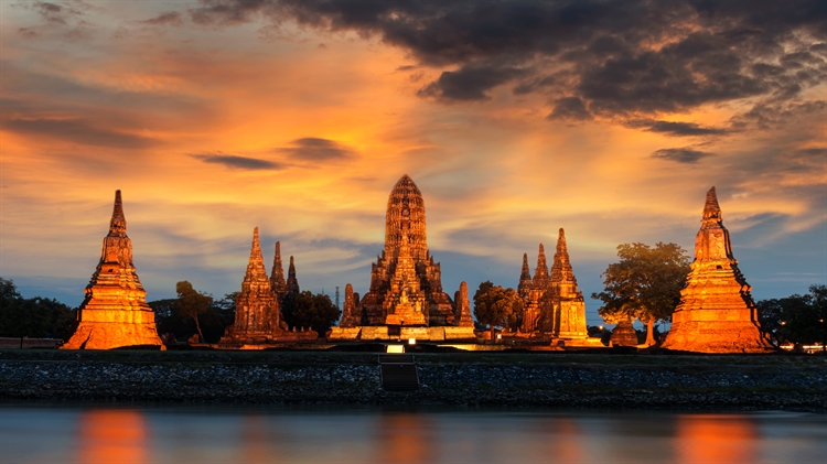 大城府历史公园的柴瓦塔那兰寺，泰国 