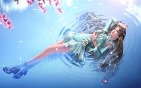 斗罗大陆动漫美女角色宁荣荣花枝水波中美丽动人的4K超清动漫电脑壁纸

