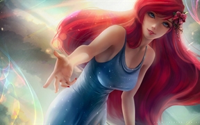 动漫美女迪士尼小美人鱼公主红发蓝衣唯美4K高清动漫壁纸
