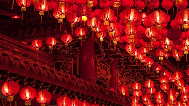 马来西亚吉隆坡 ，【今日元宵节】乐圣岭天后宫悬挂的红灯笼