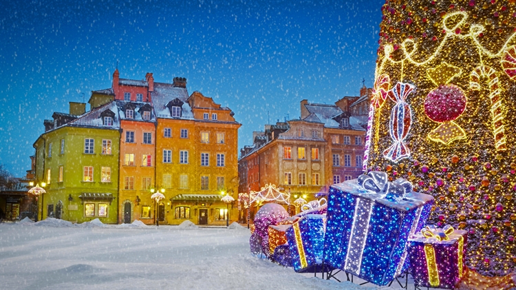 波兰 ，华沙的圣诞节日装饰