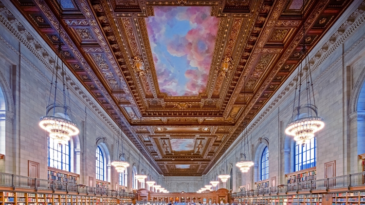 纽约公共图书馆总部翻新后的玫瑰主阅览室，纽约市 