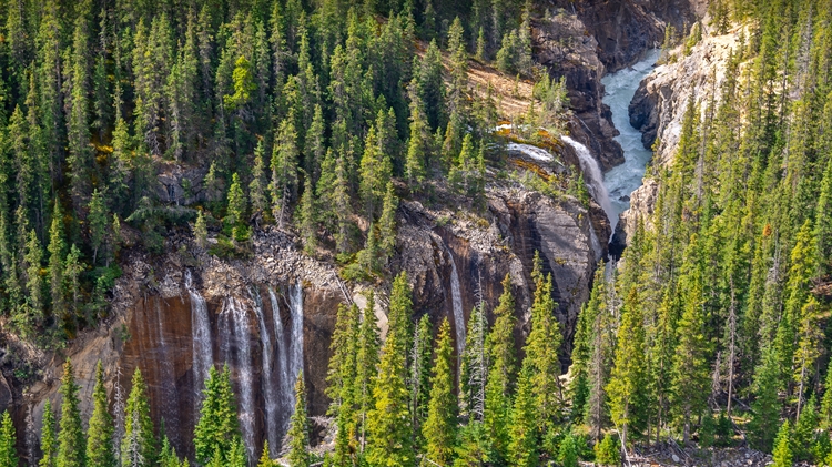 辛华达峡谷的瀑布，贾斯珀国家公园，加拿大 