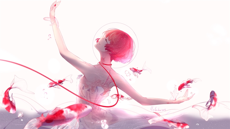 动漫美女芭蕾舞者身穿粉红色锦鲤鱼服，翩翩起舞的4k动漫美女壁纸
