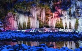 日本秩父市 ，彩色灯光下的冰柱