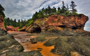 加拿大新不伦瑞克 ，芬迪湾低潮时的洞穴及海岸地貌 