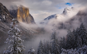 暴风雪散去，加利福尼亚优胜美地国家公园 