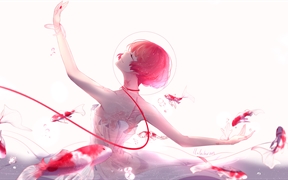 动漫美女芭蕾舞者身穿粉红色锦鲤鱼服，翩翩起舞的4k动漫美女壁纸
