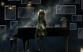 动漫女孩,在钢琴前展示艺术,好身材美女vocaloid初音未来4k壁纸
